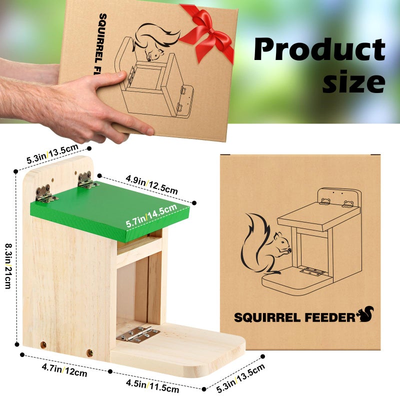 MIXXIDEA Squirrel Feeders for Outside Garden, Wooden Squirrel Feeder Box,Squirrel Feeding Stations with Green Cover, Easy to Fill Squirrel Feeding House(Green-1pk) - Image 2